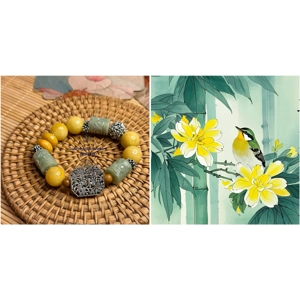 [Limited]  Carved Cylindrical Beads and Yellow Jadeite Bracelet 雕刻直筒珠黃翡翠手串
