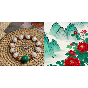 Mother-of-pearl & South Red Agate Bracelet 干青翡翠南紅貝母珠手串 Mother-of-pearl & South Red Agate Bracelet 干青翡翠南紅貝母珠手串