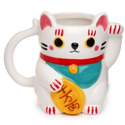 Ceramic White/Black Maneki Neko Lucky Cat Shaped Collectable Mug £16.99