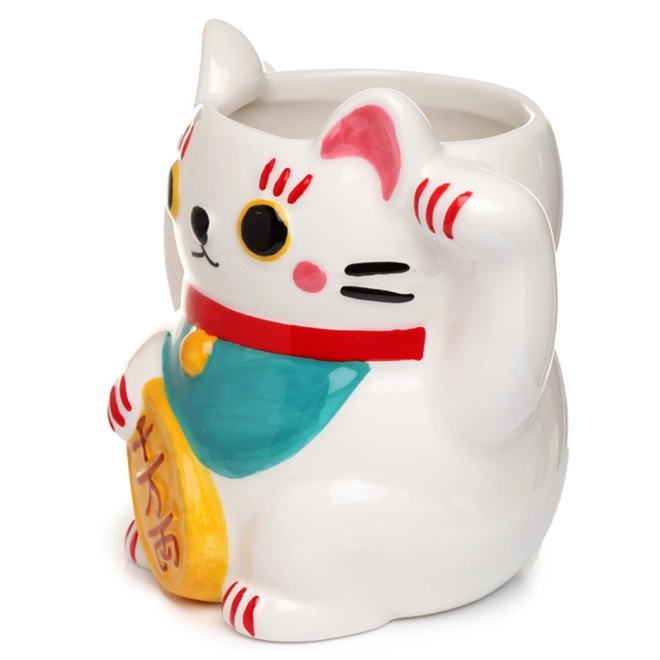Additional Image for Ceramic White/Black Maneki Neko Lucky Cat Shaped Collectable Mug £16.99