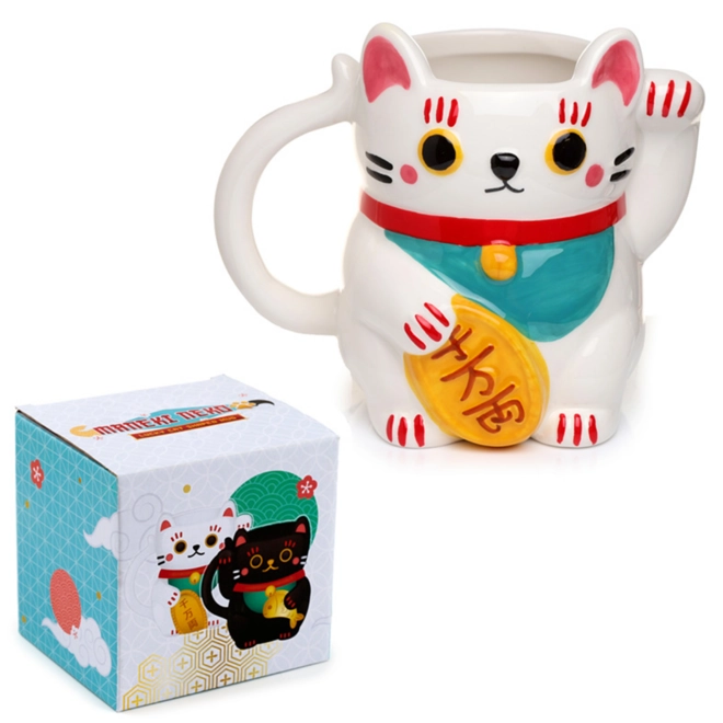 Additional Image for Ceramic White/Black Maneki Neko Lucky Cat Shaped Collectable Mug £16.99