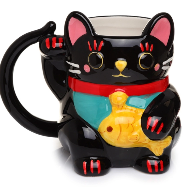 Additional Image for Ceramic White/Black Maneki Neko Lucky Cat Shaped Collectable Mug £16.99