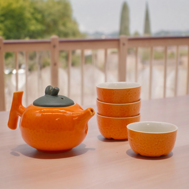 product Image for Herbal Orange Teapot Set - Pot & Four Cups