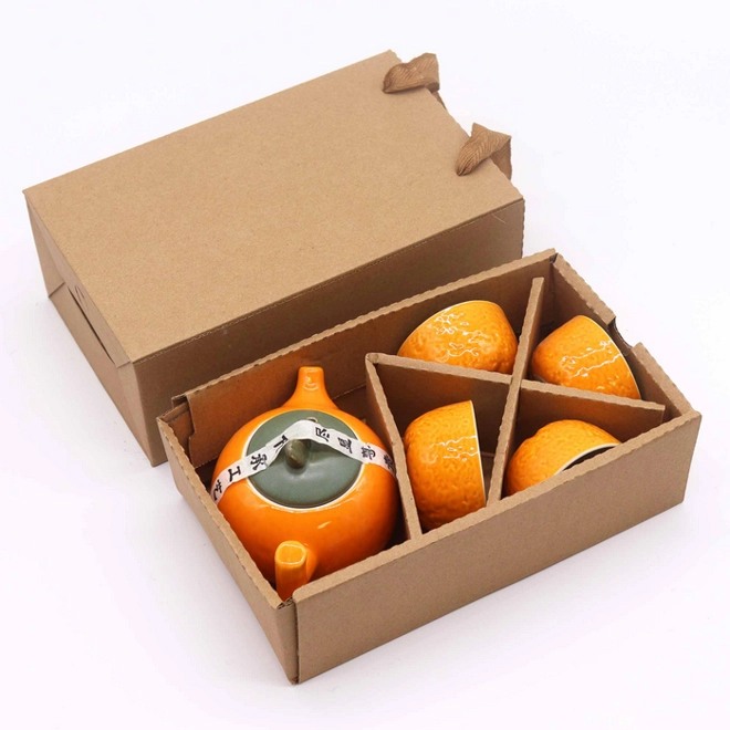 Additional Image for Herbal Orange Teapot Set - Pot & Four Cups