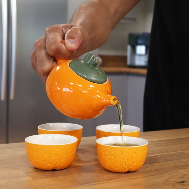Additional Image for Herbal Orange Teapot Set - Pot & Four Cups