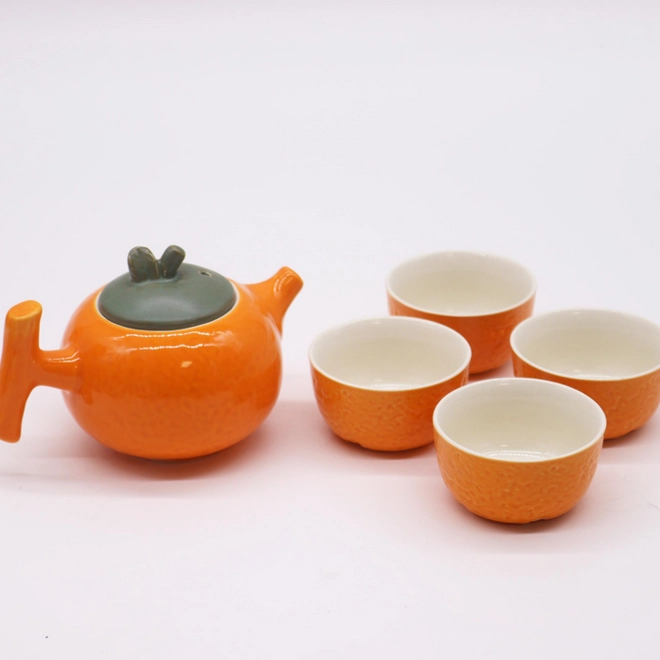 Additional Image for Herbal Orange Teapot Set - Pot & Four Cups