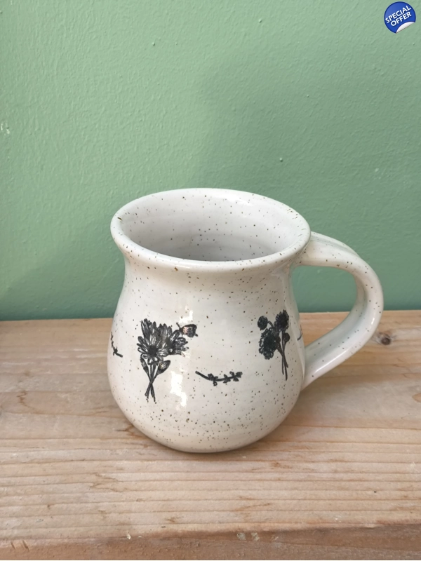 *Reduced Price* White Speckled Flower Mug